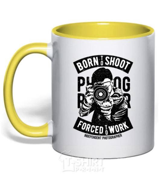 Mug with a colored handle Born To Shoot yellow фото