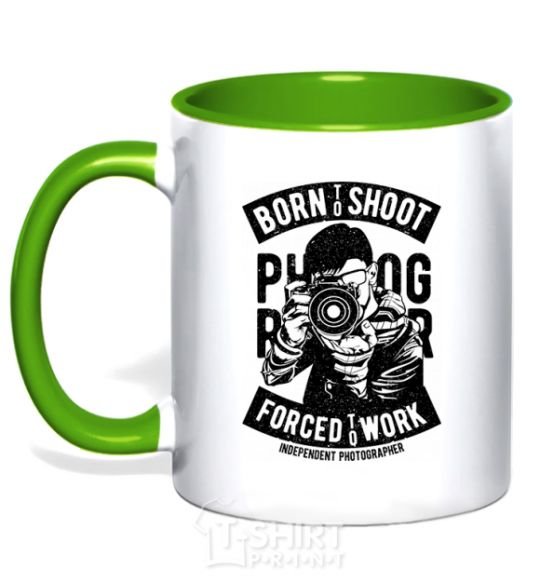 Mug with a colored handle Born To Shoot kelly-green фото