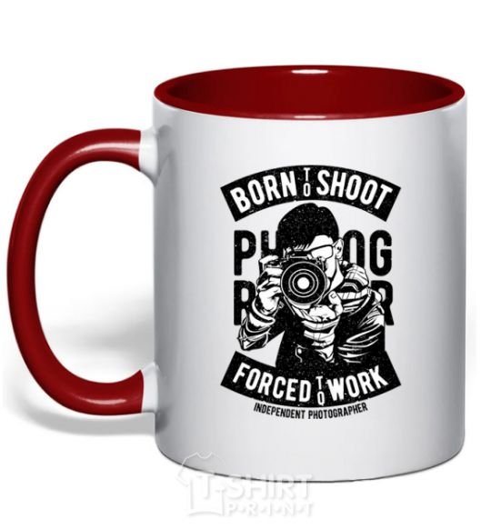 Mug with a colored handle Born To Shoot red фото