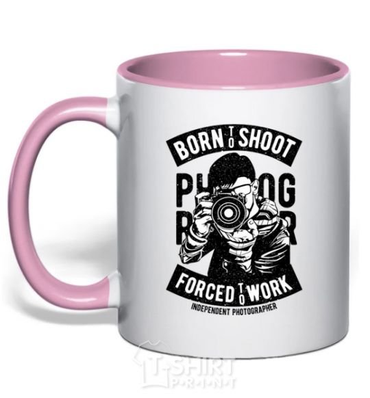 Mug with a colored handle Born To Shoot light-pink фото