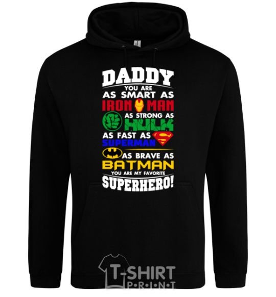 Мужская толстовка (худи) Daddy superhero Черный фото