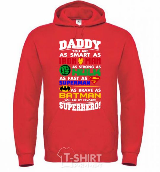 Мужская толстовка (худи) Daddy superhero Ярко-красный фото