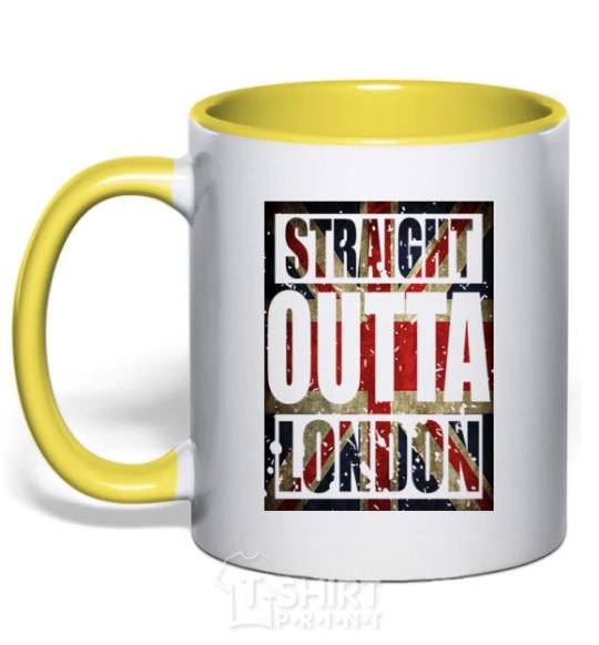 Mug with a colored handle Straight outta London yellow фото