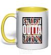 Mug with a colored handle Straight outta London yellow фото