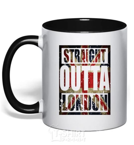 Mug with a colored handle Straight outta London black фото