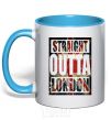 Mug with a colored handle Straight outta London sky-blue фото