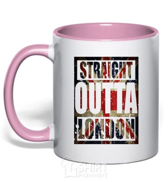 Mug with a colored handle Straight outta London light-pink фото