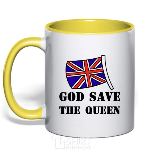 Mug with a colored handle God save the queen yellow фото