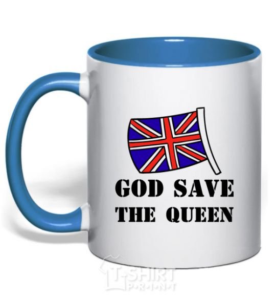 Чашка с цветной ручкой God save the queen Ярко-синий фото