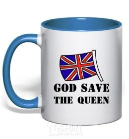 Mug with a colored handle God save the queen royal-blue фото