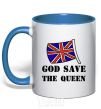 Mug with a colored handle God save the queen royal-blue фото