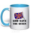 Mug with a colored handle God save the queen sky-blue фото