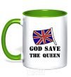 Mug with a colored handle God save the queen kelly-green фото
