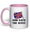 Mug with a colored handle God save the queen light-pink фото