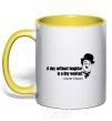 Mug with a colored handle A day without laughter ia day wasted yellow фото
