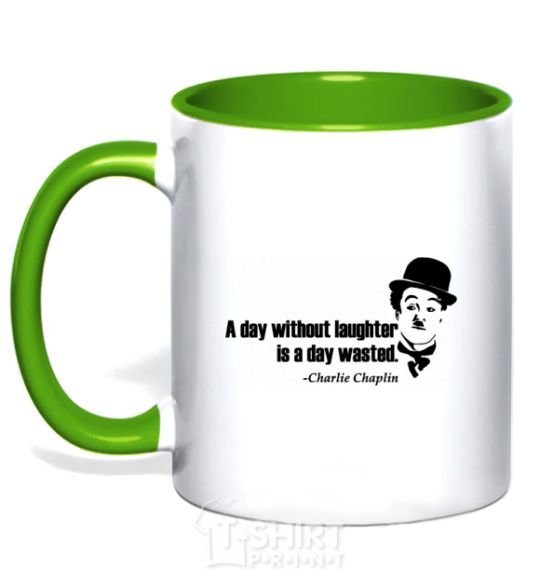 Mug with a colored handle A day without laughter ia day wasted kelly-green фото