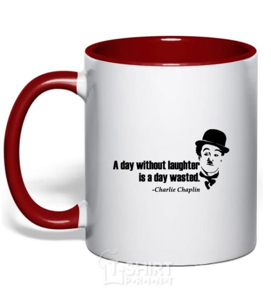 Mug with a colored handle A day without laughter ia day wasted red фото