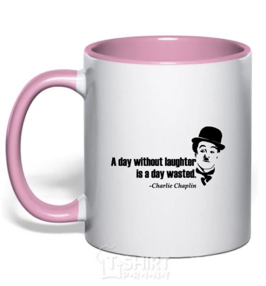 Mug with a colored handle A day without laughter ia day wasted light-pink фото