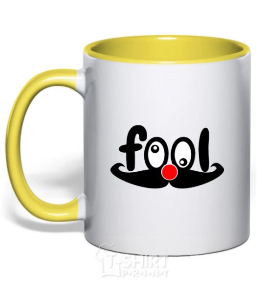 Mug with a colored handle Fool yellow фото