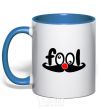 Mug with a colored handle Fool royal-blue фото