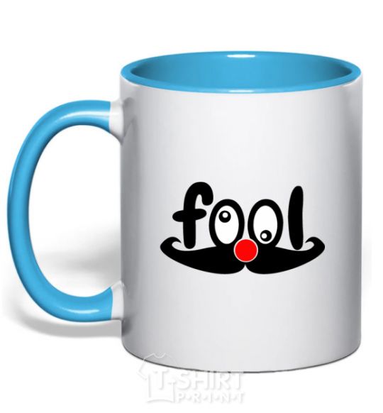 Mug with a colored handle Fool sky-blue фото