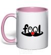 Mug with a colored handle Fool light-pink фото