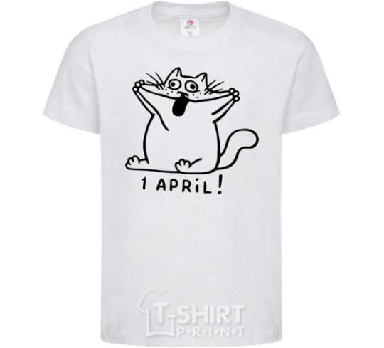 Детская футболка Первое апреля кот Белый фото