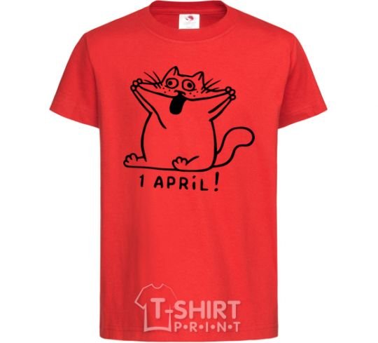 Детская футболка Первое апреля кот Красный фото