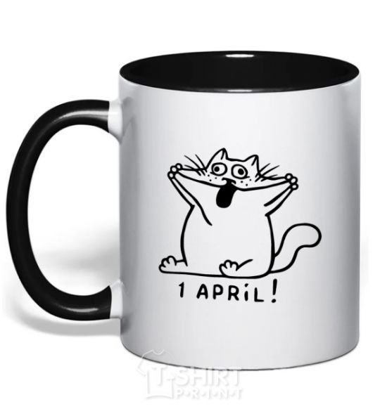 Чашка с цветной ручкой Первое апреля кот Черный фото