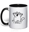 Mug with a colored handle April Fool's Day cat black фото