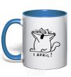 Mug with a colored handle April Fool's Day cat royal-blue фото