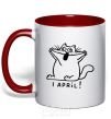 Mug with a colored handle April Fool's Day cat red фото