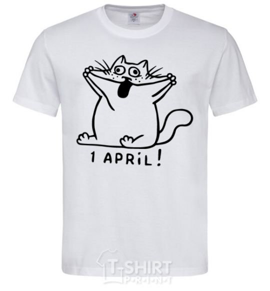 Men's T-Shirt April Fool's Day cat White фото