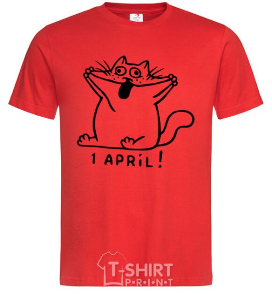 Men's T-Shirt April Fool's Day cat red фото