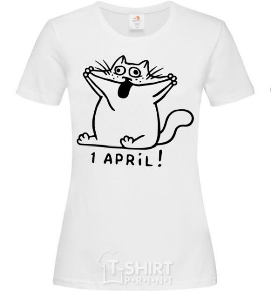Женская футболка Первое апреля кот Белый фото