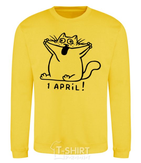 Sweatshirt April Fool's Day cat yellow фото