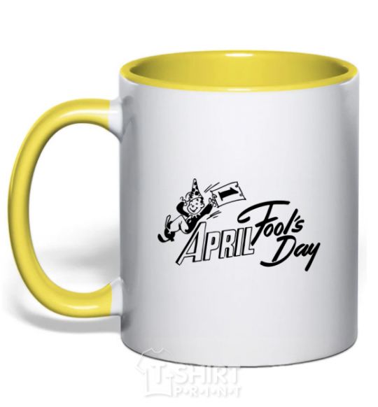 Mug with a colored handle Первое апреля yellow фото