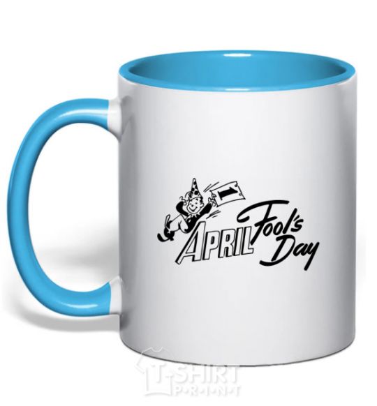 Mug with a colored handle Первое апреля sky-blue фото