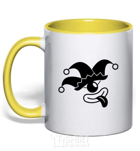 Mug with a colored handle Cyclops the jester yellow фото