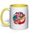 Mug with a colored handle Astronaut skater yellow фото