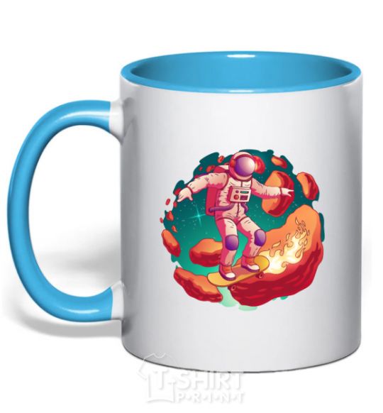 Mug with a colored handle Astronaut skater sky-blue фото