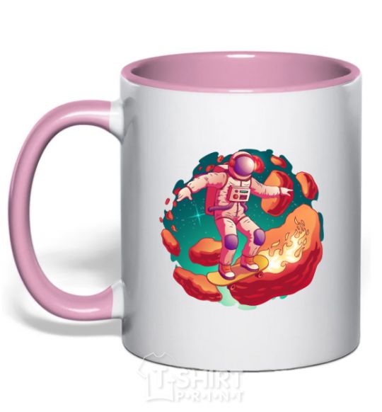 Mug with a colored handle Astronaut skater light-pink фото