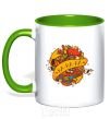 Mug with a colored handle HA-HA-HA kelly-green фото