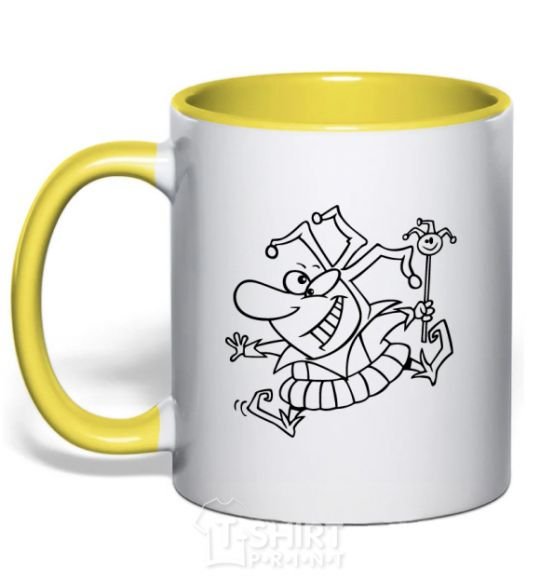 Mug with a colored handle Jester yellow фото