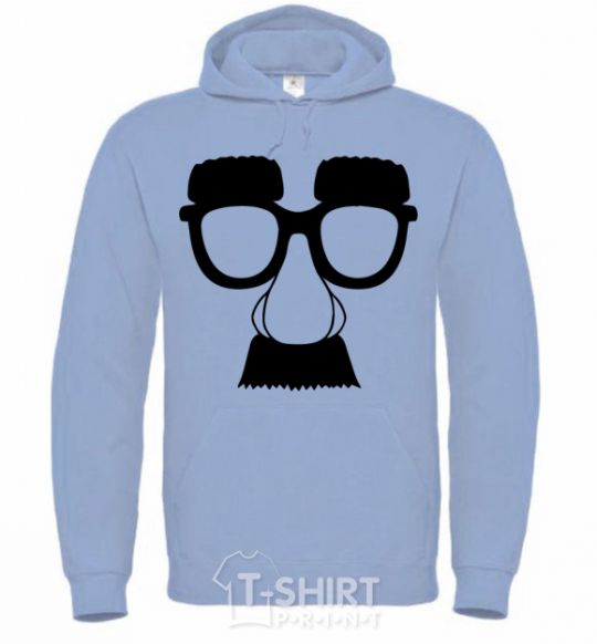 Men`s hoodie Mustache glasses sky-blue фото