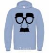 Men`s hoodie Mustache glasses sky-blue фото