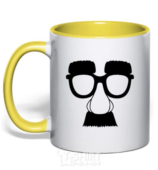 Mug with a colored handle Mustache glasses yellow фото