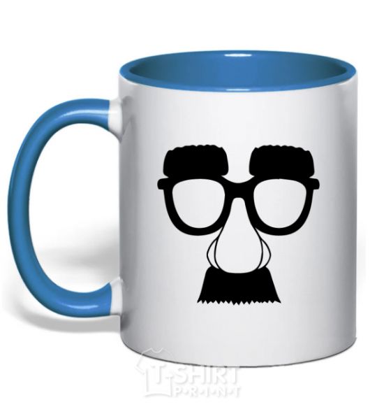 Mug with a colored handle Mustache glasses royal-blue фото