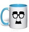 Mug with a colored handle Mustache glasses sky-blue фото
