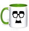 Mug with a colored handle Mustache glasses kelly-green фото